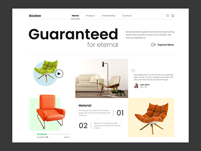 Boxbee || Hero exploration brand buy designers furniture homepage modern shop simple trending ui ux uxui web design website