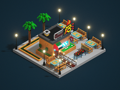 Voxel Art of Restaurant in UAE 3d 3d food 3d palm alfareej arab kebab kebab 3d magical voxel palm pixle restaurant 3d restaurant at night uae uae 3d voxel voxel art