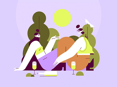 Offline chat character chill design flat illustration free time friendship illustration nature nature lover offline chat wine woman