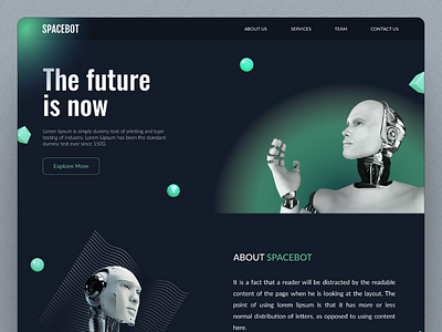 SpaceBot Landing Page ai app bot clean communuity darktheme faq features futuristic landingpage modernui neon portfolio robot space ui