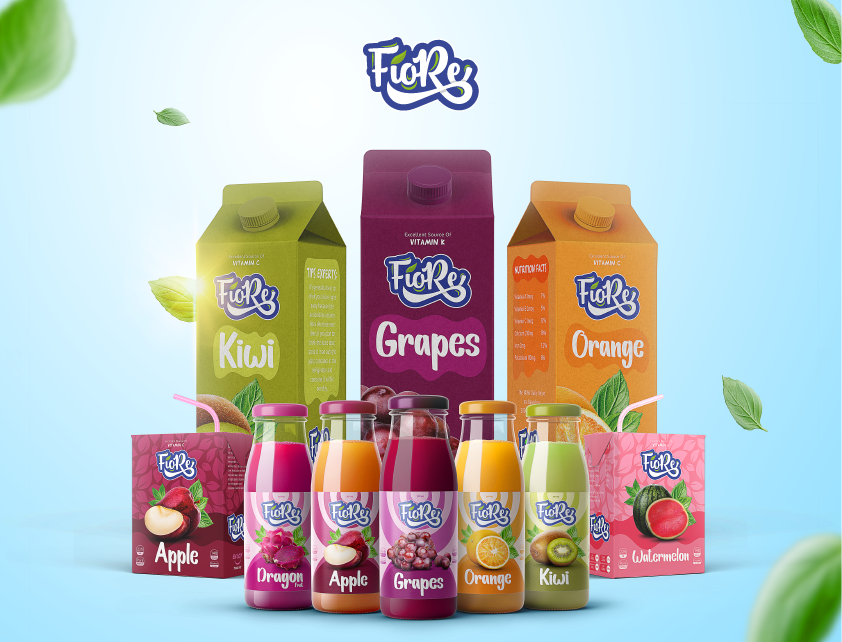 Fiore Juice - packaging Design advertising design branding logo fruits juice packaging label design layout logo design packaging design presentation