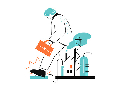 Factory Worker - line design style illustration character crisis design employment factory flat design illustration industry line style vector worker