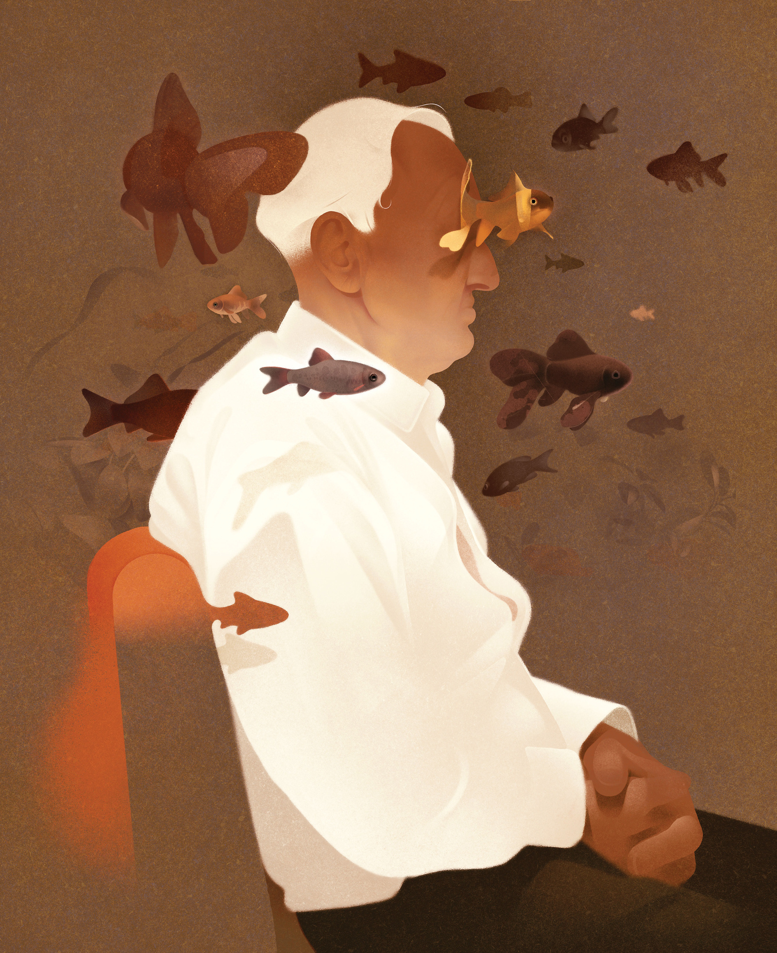 Dementia conceptual digital editorial fish folioart health illustration karolis strautniekas texture