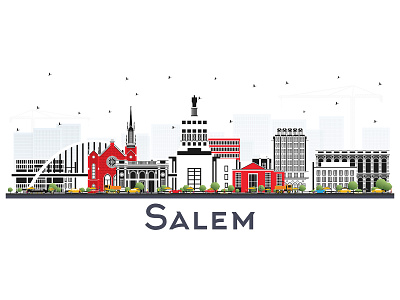 Salem Oregon City Skyline architecture building city cityscape design illustration landmark oregon panorama salem skyline united states usa