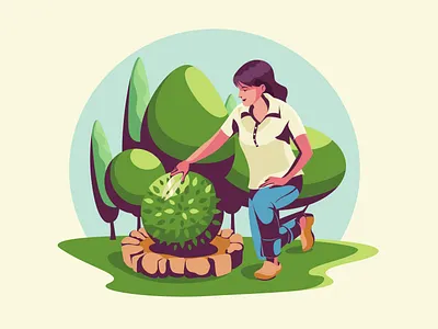 Female park gardener cuts a bush adobe illustrator bush character drawing female flat garden gardener girl character illustration lawn park picture tree vector vector illustration vectorart woman