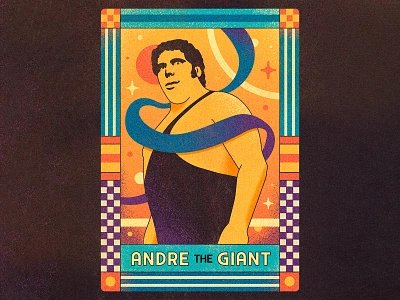 Larger than Life andre andrethegiant aodbe blue check faltdesign fame famous illstrator illustration lifework line muti portrait portraitillustration stars vector wrestler yellow