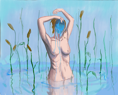 "ტბა"/"lake" adobe digitaloainting faceless female graphic design inlake lake naked nature painting photoshop photoshoppaint photoshoppainting swimming washing waterfall waterplants youarenature