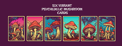 Giant Psychedelic Mushroom Cards cards colorful gumroad hero icon illustration jam mushrooms product psychedelic shop ui vector vibrant