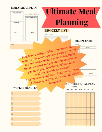 Meal Plan Template daily meal plan grocery list meal plan monthly meal plan recipe card weekly meal plan