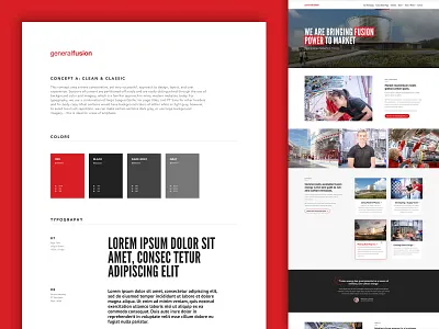 General Fusion - Design Concept A black bold cards clean concept contrast design fusion people red sans serif science simple sophisticated style guide tech technology uppercase web design website