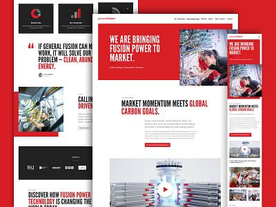 General Fusion - Website Redesign, Homepage black bold cards clean fusion homepage icons interesting layout machine offset red responsive science simple sophisticated ui ux web design website