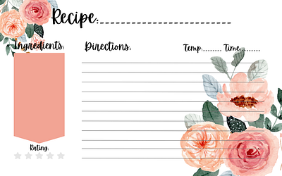 Pink Floral Recipe Card floral floral recipe card pink pink floral recipe card