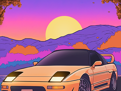 Cruise Into Summer. automotive art car art car illustration carartwork design digital art illustration japanese cars posterartwork vaporwave