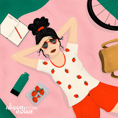 Strawberry Picnic character illustration design drawing challenge funwithfaces hand drawn illustration kickasscolors picnic procreate