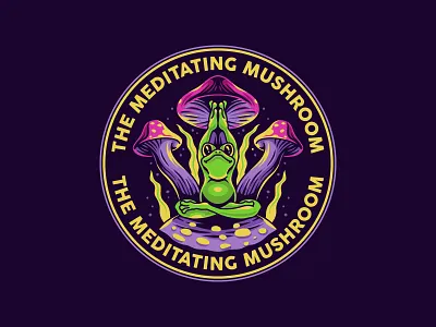 The Meditating Mushroom branding combination logo emblem frog illustrative logo logo logomaker mascot mushroom psychedelic