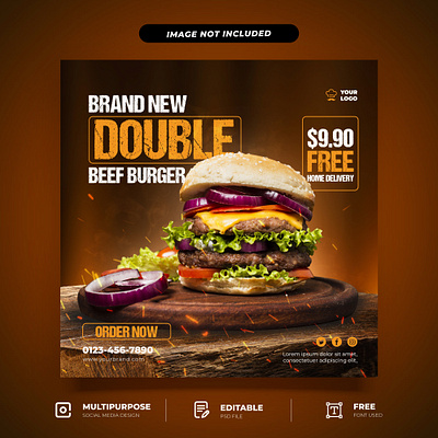 PSD Brand New Burger Set Social Media Template deliciousdesigns