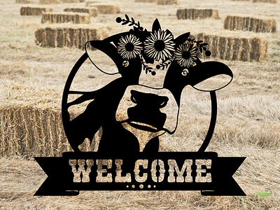 Cow welcome logo for farm adobe illustrator branding cow farm graphic design logo ranch ranchlife vector vector logo