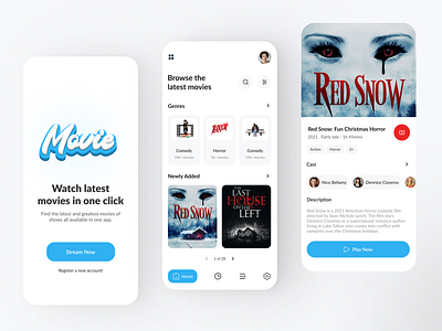 Movie App - mobile app design app clean interface mobileapp mobileappdesign movie productdesign stream streaming ui uidesign uiux uiuxdesign ux uxdesign