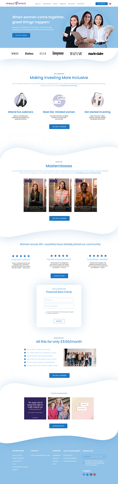 Female Invest Landing Page Redesign branding design figma ui ui design ui ux website ui