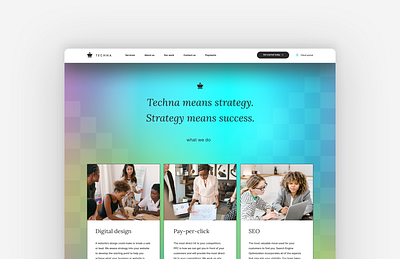 Techna Digital Marketing 8pt grid design digital design digital marketing digital marketing landing page female owned graphic design landing page patterns serif type services offered typography ui ux