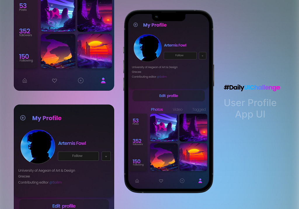 DailyUI06 – User Profile App UI by Chaudhari Harsh on Dribbble