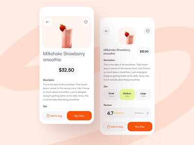 Smoothies - Product detail page clean ui mobile app users