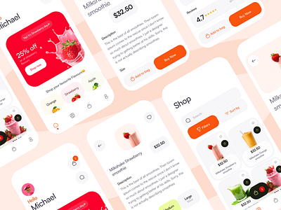 Smoothies mobile application branding design ecommerce product ui