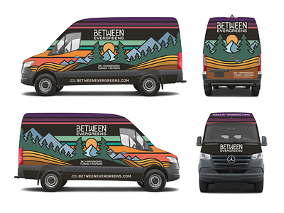 Between Evergreens Van Wrap branding decal design graphic design illustration landscape logo typography van vector vehicle wrap