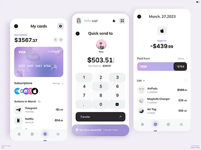 Onebank - Online Banking App Concept #008 bank app finance ui ui de ui design uiux ux design web design