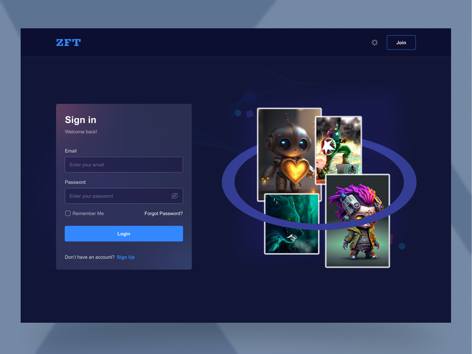 Login Page blue branding dark design figma header illustration landing page design log in login logo nft sign in signin typography ui ux vector web design website