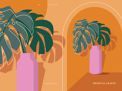 Tropical leaves in vase bright design flat vectors house plant illustration leaf monstera leaf orange plants tropical vase vector