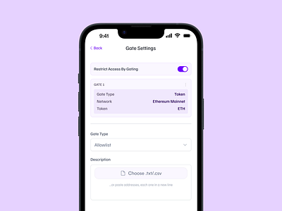 Gated Chat Settings app design app ui blockchain crypto defi design gating settings ui web design web3