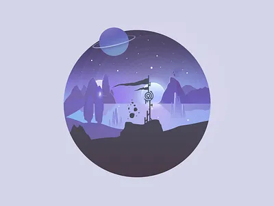 Unrealistic Space Travel #1 affinity designer badge exploration illustration imagination landscape moon planete space strange univers vector world