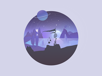 Unrealistic Space Travel #1 affinity designer badge exploration illustration imagination landscape moon planete space strange univers vector world