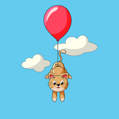 Cute cat flying with balloon cartoon illustration adorable animal illustation cartoon cartoon illustration cat art cat illustration cute cat cute illustration design graphic design illustration mascot pet illustration vector