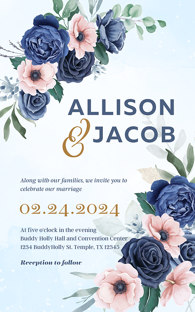 Blush and Navy Wedding Invite blush blush wedding navy navy wedding pink pink floral template wedding invite