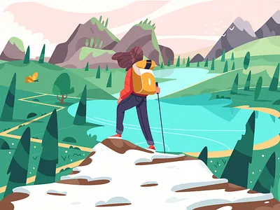 Hiking art character design hiking illustration landscape mountain nature