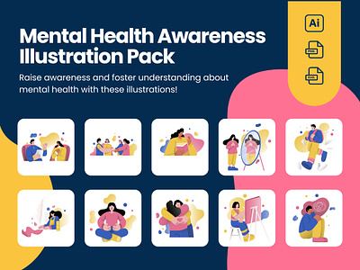 Mental Health Awareness Illustration Pack character design graphic design graphics illustration vector vector illustration