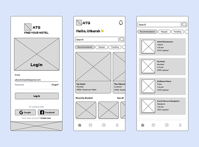 Hotel Booking Application Wireframe app appui design ui ux wireframe