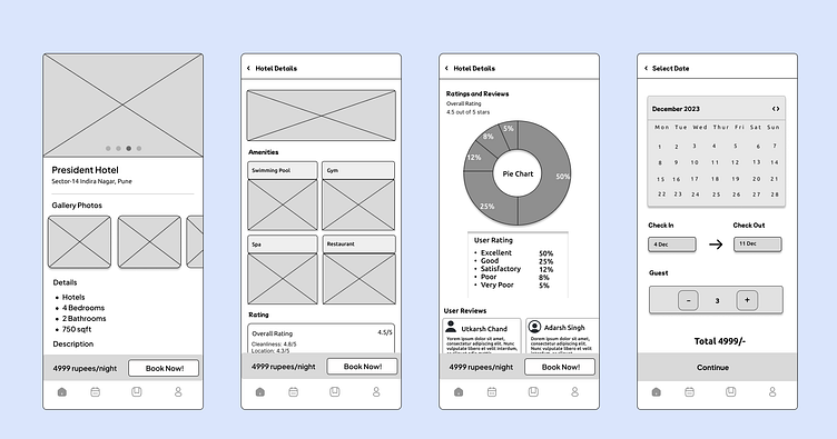 Hotel Booking Application Wireframe by Utkarsh Chand on Dribbble