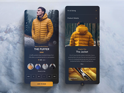 Cold Weather Puffer - Story Telling Concept clean cold weather creative direction ecommerce fashion figma interaction mobile photoshop prototype puffer ui ux visual design
