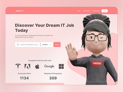 Job Site Landing Page 3d avatar 3d illustrations figma glassmorphism home page it job hunting job portal job site landing page mininimalist design modern ui ui design ux web design