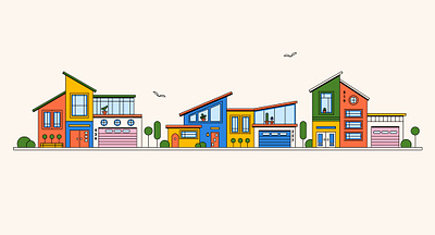 Modern Neighborhood color block colorful illustration line art modern neighborhood simple