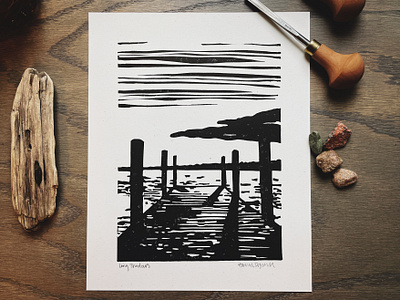 'Long Shadows" Linocut Print blockprint linocut printmaking