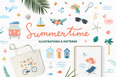 Summertime Illustrations & Patterns app branding design graphic design illustration logo typography ui ux vector