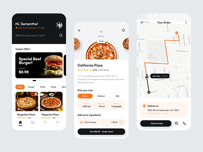 Food Delivery Mobile App app concept delivery design figma food interface ios map mobile mobiledesign order pizza ui ux