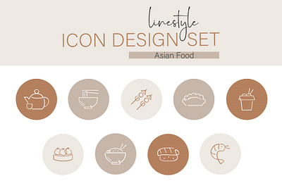 Icon Design Set Asian Food prawn