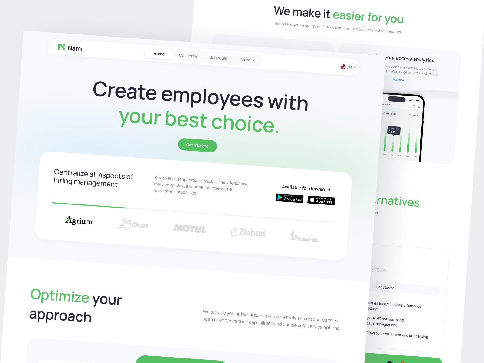 Nami - HR Management Website attendance clean employee hiring hr hr management human resources landing page management payroll recruitment ui web design website