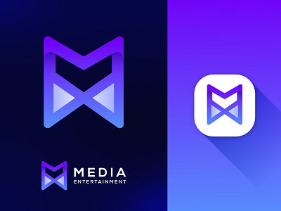 Media Entertainment Logo Design, Letter M + Play icon abstract abstract logo app icon brand identity branding business logo entertainment flat logo logo design logo designer logotype m letter logo m logo media logo modern logo multimedia play button play icon sound visual identity