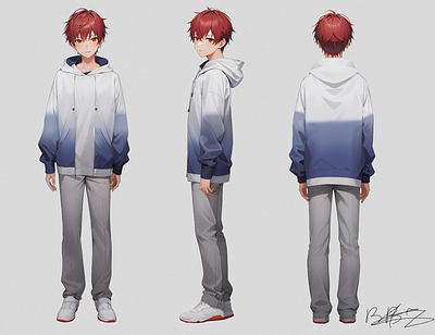 Red head Boy ! anime cartoon character design character sheet design illustration manga reference art reference sheet simple texture